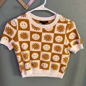 Forever 21 Flower/Smiley Face Cropped Sweater!